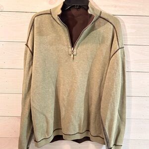 Tommy Bahama Men's Green brown reversible Half-Zip Sweater. Medium